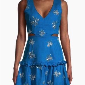 Waimari Lucid Dreams Emily Floral Sequined Linen-Blend Cut-Out Minidress